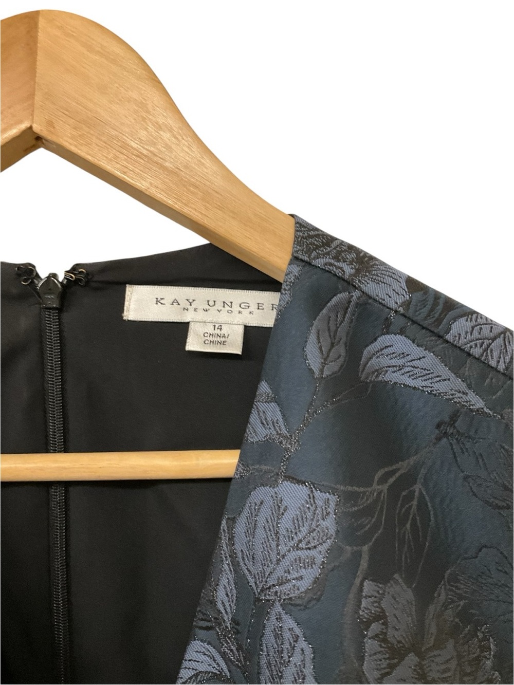Kay Unger Lottie Midi Dress Dark Midnight Floral Jacquard Blue 14 - Picture 3 of 7